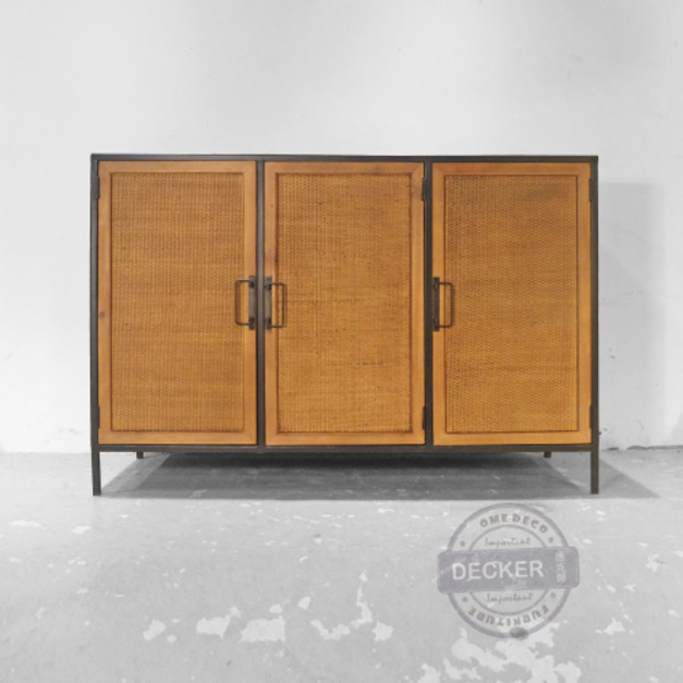 藤門收納櫃 - 老式復古設計 藤編藝術  矮櫃邊櫃