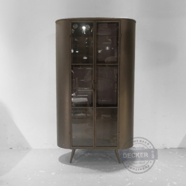 雷特筒收納櫃 三層 - 玻璃展示邊櫃 筒型鐵件 仿舊古銅