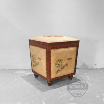 [Last] 10號收納矮凳 - 印度老家具 麻布山羊皮木箱