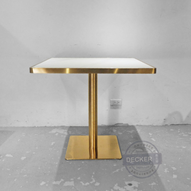 古金石板餐桌 80cm (可訂製) - 鈦金鐵件 質感方桌 石板岩板 古銅金