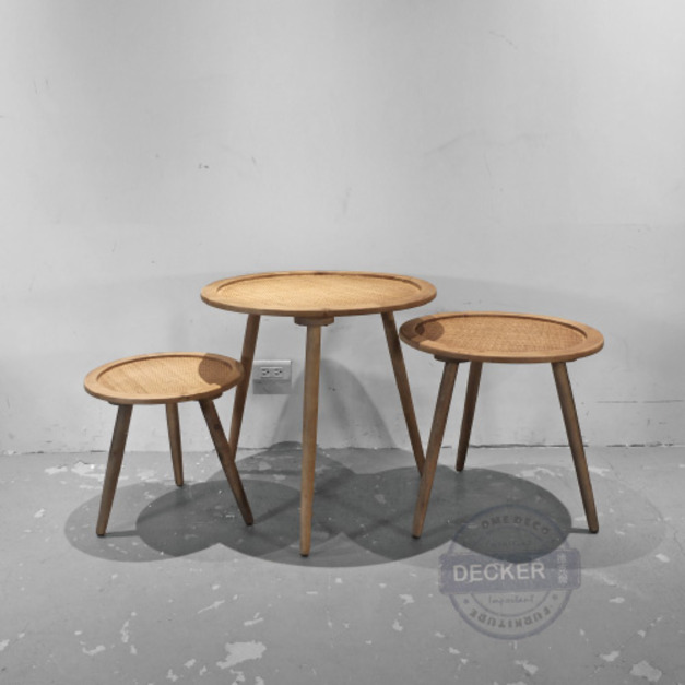 梧桐三件式茶几 - 藤編藝術 設計邊几 老式禪風