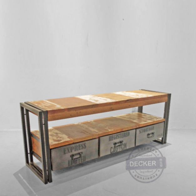 沃特三抽電視櫃 143cm - 海洋回收木風格 工業彩繪邊櫃