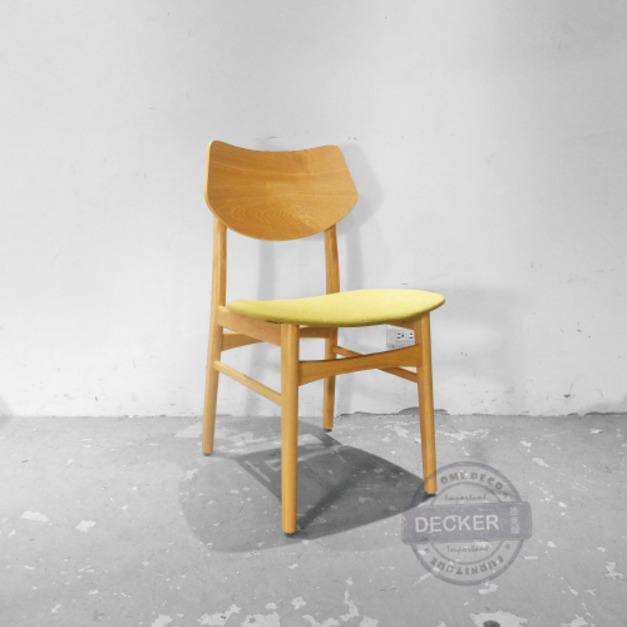 日式餐椅 (原木綠麻) - 簡約北歐風 溫暖實木 麻布軟墊