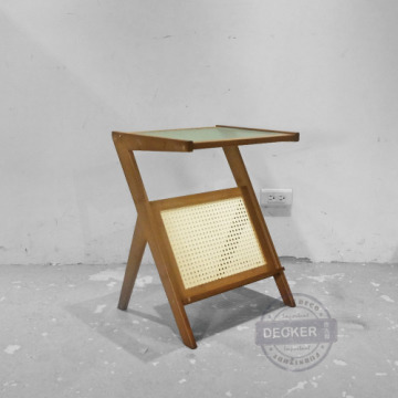 長樂書架邊几 (胡桃木色) - 木頭邊桌 長虹玻璃 書報收納 老式設計