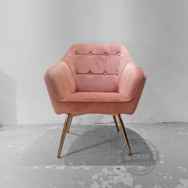 喬亞單人沙發 (粉絨布) - 鍍金奢華 北歐風家具 絨布休閒椅