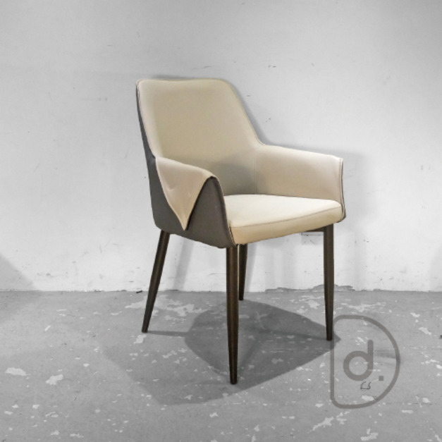 摺紙餐椅 (灰) - 新古典家具 舒適扶手餐椅 厚實皮墊