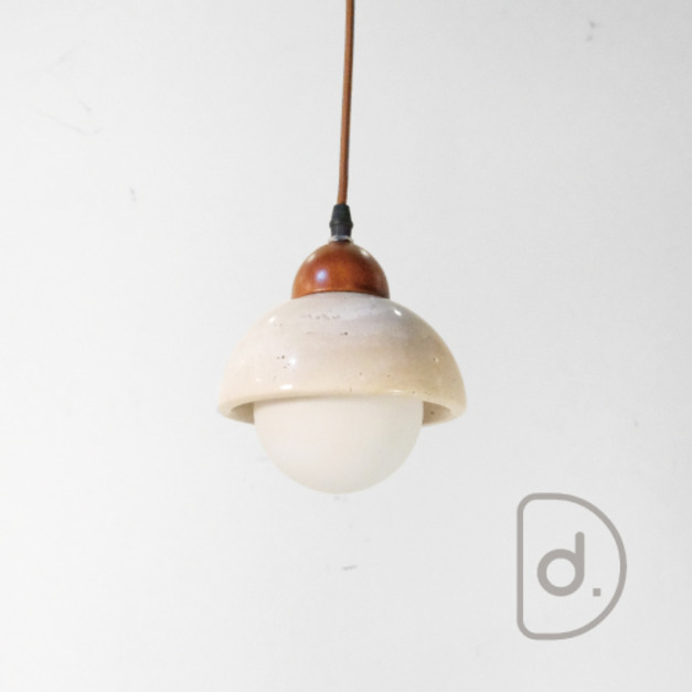 石勒吊燈 - 黃洞石 藝術小吊燈 白玻璃 圓潤設計