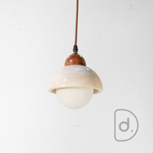 石勒吊燈 - 黃洞石 藝術小吊燈 白玻璃 圓潤設計