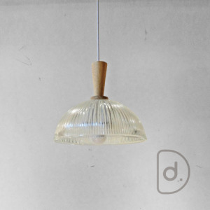 木圓紋吊燈 (直) - 藝術玻璃 木柄裝飾 設計照明