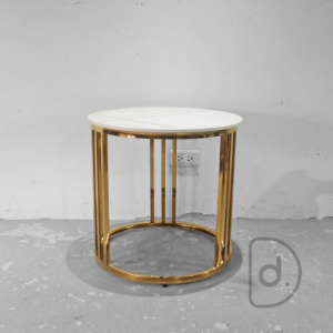 金格邊几 - 白金石紋 石材邊桌小几 電鍍金