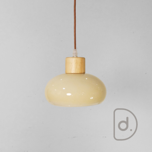 小奶油吊燈 - 藝術玻璃 溫暖奶茶色 木頭燈飾