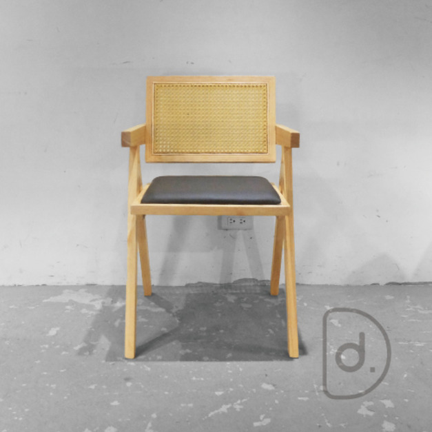 芮特扶手餐椅 (皮) - 現代老式設計椅 藤編藝術 昌迪加爾