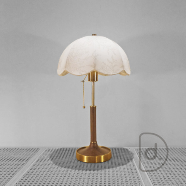 老西洋桌燈 - 復古花紋 藝術紗布燈罩 古金胡桃木