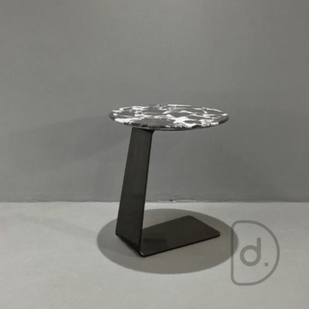 Z鋼圓几 (香奈兒) - ㄈ型邊几 藝術配色石板 沙發邊桌