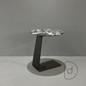 Z鋼圓几 (香奈兒) - ㄈ型邊几 藝術配色石板 沙發邊桌