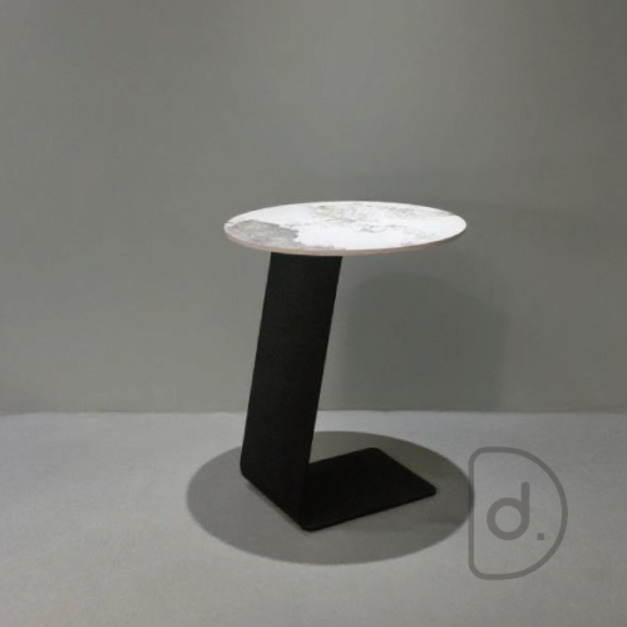 Z鋼圓几 (寶格麗) - ㄈ型邊几 藝術配色石板 沙發邊桌