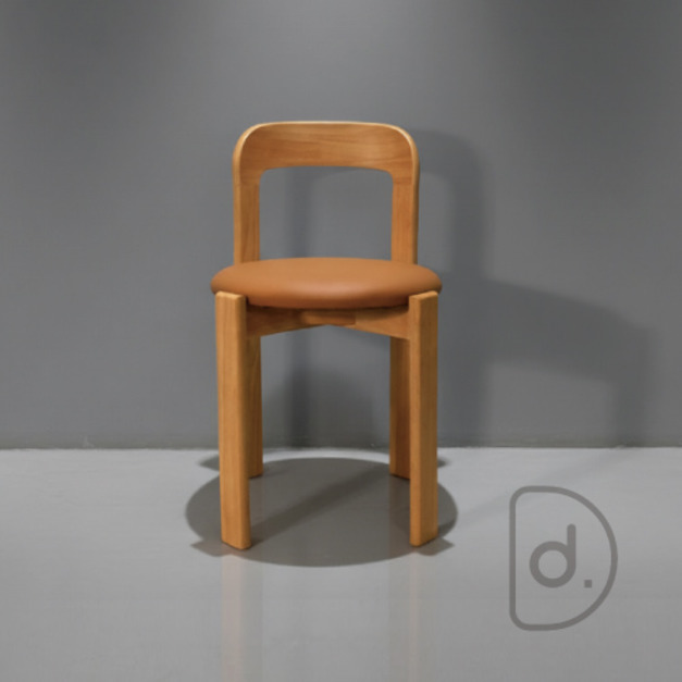 乾元餐椅 (橘咖) - 圓潤實木 小巧可愛 溫暖北歐風