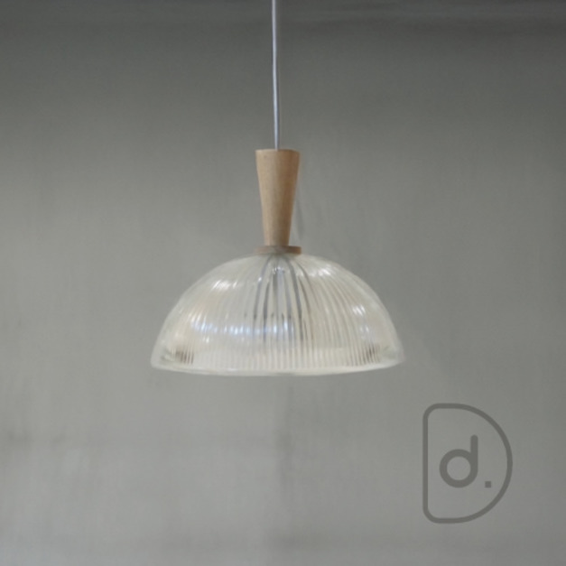 木圓紋吊燈 (直) - 藝術玻璃 木柄裝飾 設計照明