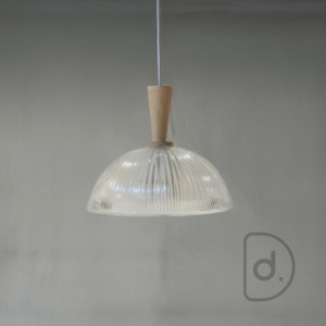 木圓紋吊燈 (直) - 藝術玻璃 木柄裝飾 設計照明