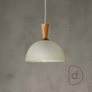 木圓紋吊燈 (花) - 藝術玻璃 木柄裝飾 設計照明