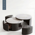 貝拉兩件式石板茶几 - 雙圓兩件式 附雙矮凳 現代藝術