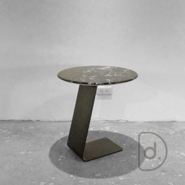 Z鋼圓几 (黑玫瑰) 50cm - ㄈ型邊几 藝術配色石板 沙發邊桌