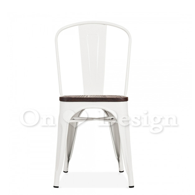 法國復古LOFT工業風tolix a chair 經典鐵椅 餐椅 帶榆木 木版-白