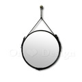 北歐 極簡 輕工業風 LOFT 浴室鏡 化妝鏡 玄關鏡 皮革 圓形 掛鏡-黑色