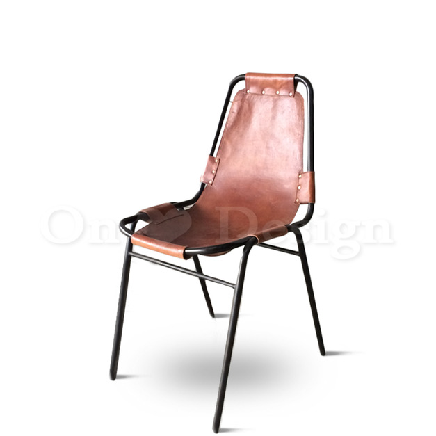 LOFT 工業家具 復古仿舊鐵件 鉚丁真皮座墊 工業 派克餐椅 - 棕