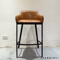法式 復古 工業風 鐵 餐椅 酒吧 吧台 半夏 靠背吧檯椅 -棕色皮_3