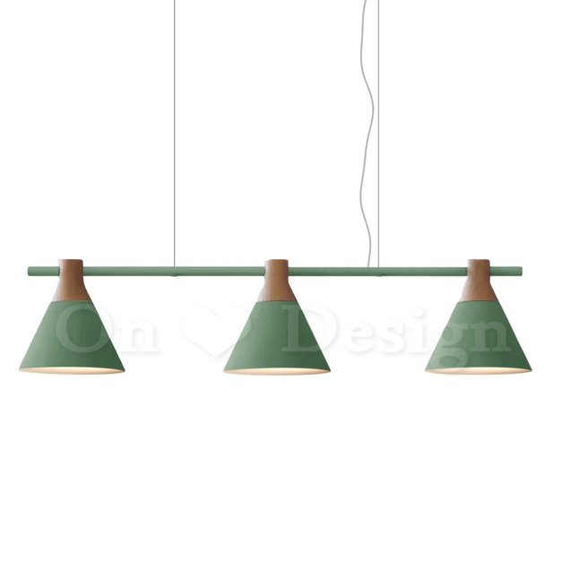 丹麥設計 北歐 極簡 輕工業風 鐵 實木 餐廳燈 走道燈 直排 鉛筆 吊燈-綠色