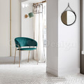 LUXURY 美式 極簡 鍍金 奢華風 扶手 貝殼 瑪德蓮 餐椅 - 絨布孔雀藍 鍍金腳_1