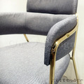 LUXURY 美式 極簡 鍍金 黑皮 設計款 扶手 艾莉爾 餐椅 - 灰布 鍍金腳_6