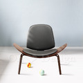 北歐 風格 設計餐椅 休閒椅 SHELL CHAIR 三腳椅 胡桃木色/黑皮_1