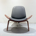 北歐 風格 設計餐椅 休閒椅 SHELL CHAIR 三腳椅 胡桃木色/黑皮_2