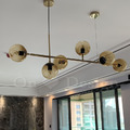 美式 復古 工業風格 現代與古典交錯 金色 橫排 摩多 分子 吊燈 6燈 琥珀色_3