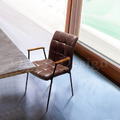 法式 復古 工業風 鐵 實木 餐椅 佐佐木  扶手 餐椅 -深棕色 皮革_2