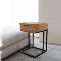 簡約 極簡風格 小清新 客廳 咖啡桌 沙發邊几 ㄈ型 邊几 帶抽屜 原木色-60H_2