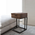簡約 極簡風格 小清新 客廳 咖啡桌 沙發邊几 ㄈ型 邊几 帶抽屜 胡桃色-60H_1