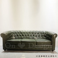 VINTAGE 法式 工業沙發 馬芬 三人沙發 -墨綠色皮革_3