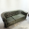 VINTAGE 法式 工業沙發 馬芬 三人沙發 -墨綠色皮革_5