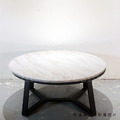 美式 奢華風 大理石 客廳 咖啡桌 餐邊桌 對稱三角 大理石 黑鐵 白色 大圓形 茶几-90CM_4