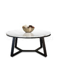 美式 奢華風 大理石 客廳 咖啡桌 餐邊桌 對稱三角 大理石 黑鐵 白色 大圓形 茶几-90CM