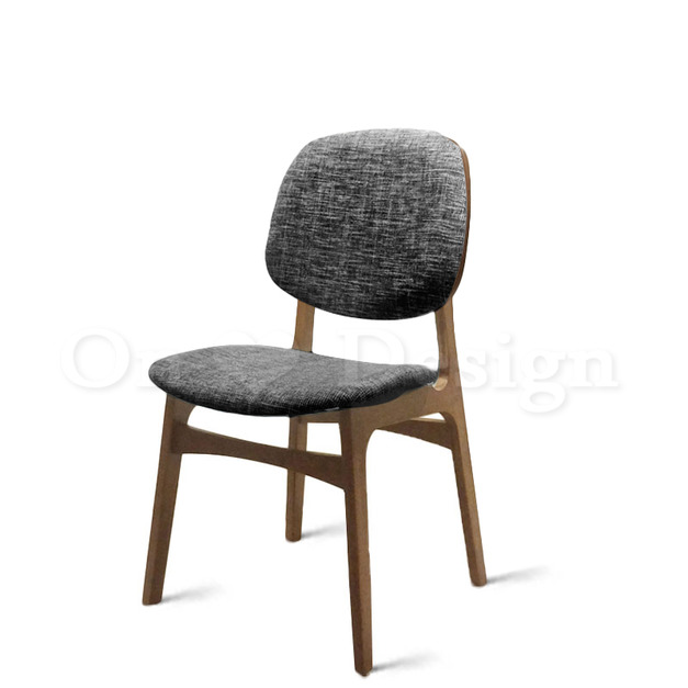 北歐極簡 設計款 小清新風格 餐椅 實木 餐廳椅  日式 艾羅 餐椅 柚木色-粗麻灰