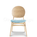 北歐極簡 設計款 小清新風格 無扶手餐椅 餐廳椅 圓背 原木色 餐椅-藍色麻布