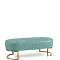 LUXURY 美式 奢華風 穿鞋凳 雙人椅凳 長凳 奧斯曼 鍍金 長椅 湖水藍皮-125CM