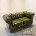 VINTAGE CLASSIC 法式 工業沙發 麥芬 雙人 大款沙發 -墨綠色皮革_4