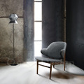 北歐 極簡 小清新風格 設計 咖啡廳 實木 企鵝 單人休閒椅 沙發 胡桃色- 深灰麻_1