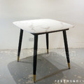 LUXURY 美式 奢華風 鍍金 餐廳 餐桌 咖啡桌 亞彌 大理石面 黑腳 方桌-80CM_3