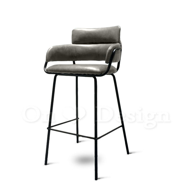 法式 復古  極簡 工業風 設計款  酒吧椅  吧檯 扶手  艾莉爾  吧檯椅 -灰皮